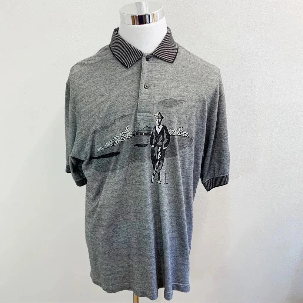 Pro Celebrity Polo Shirt Men XL Graphics Golf Gray ‎ Short Sleeve Travel L 6